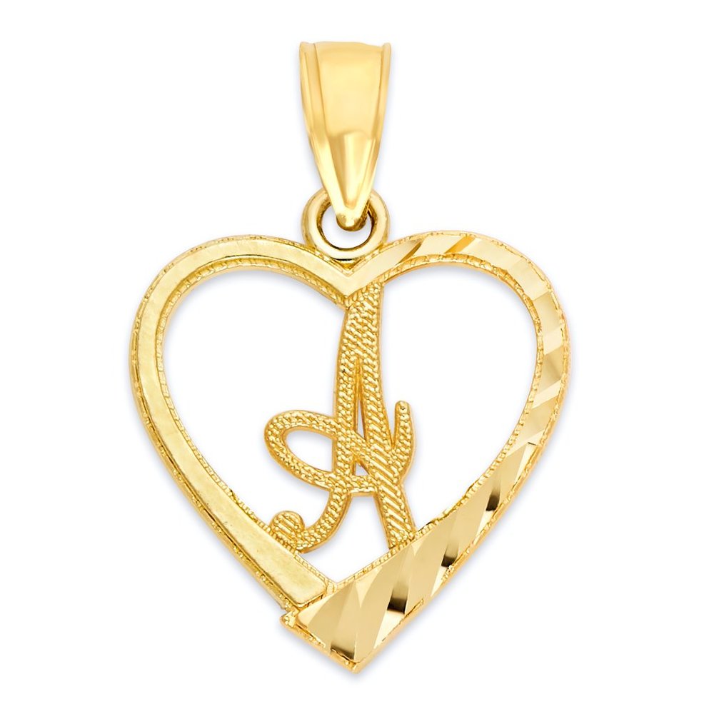 10k Solid Gold Initial Heart Pendant Necklace - Personalized Letter Jewelry Gift